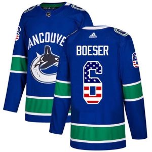 Herren Vancouver Canucks Eishockey Trikot Brock Boeser 6 Blau USA Flag Fashion Authentic